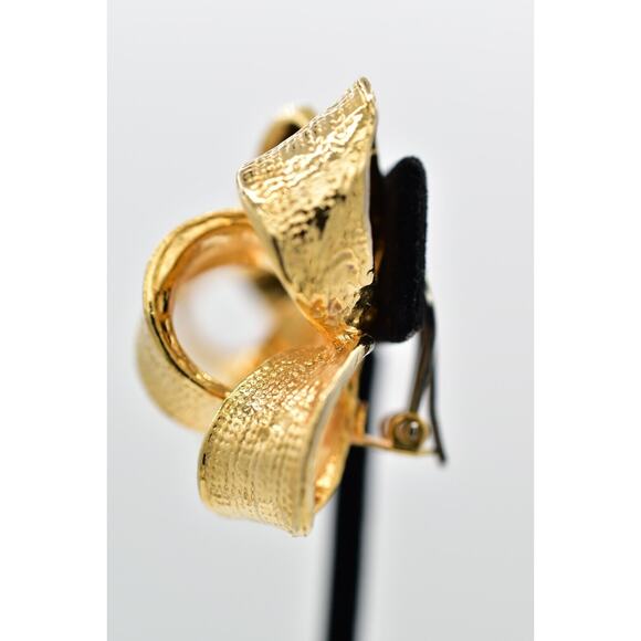 Vintage Bow Clip On Earrings Gold Tone Christmas Knot Large Chunky 1980s BinAZ - Picture 11 of 12